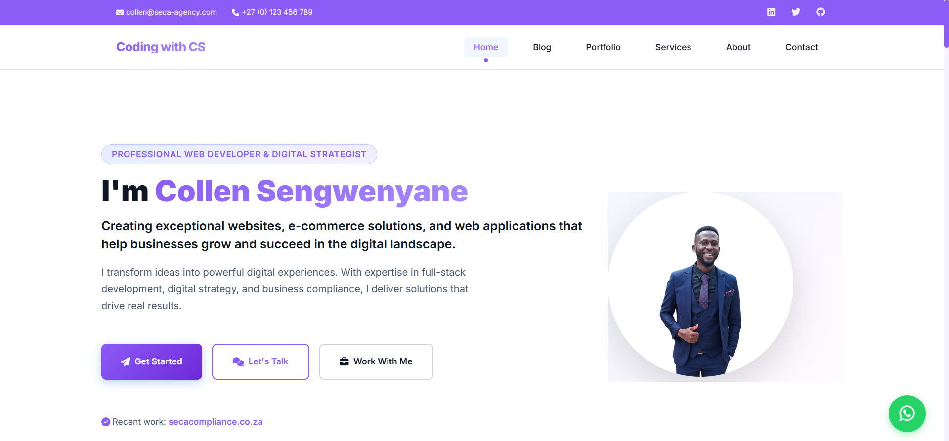 Coding with CS — personal portfolio homepage screenshot